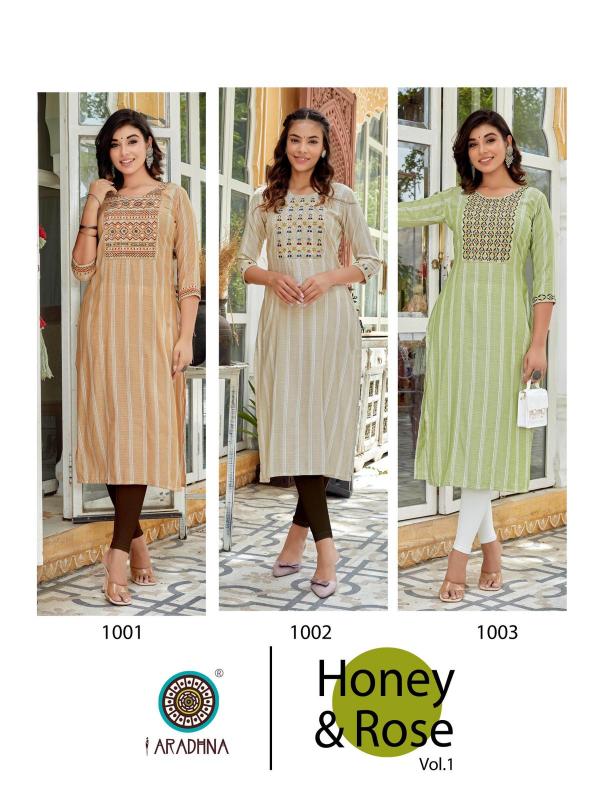 Aradhna Honey And Rose 1 Viscose Embroidery Kurti Collection